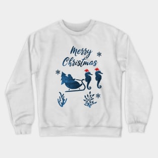 Santa Claus And Sea Seahorse Sleigh Crewneck Sweatshirt